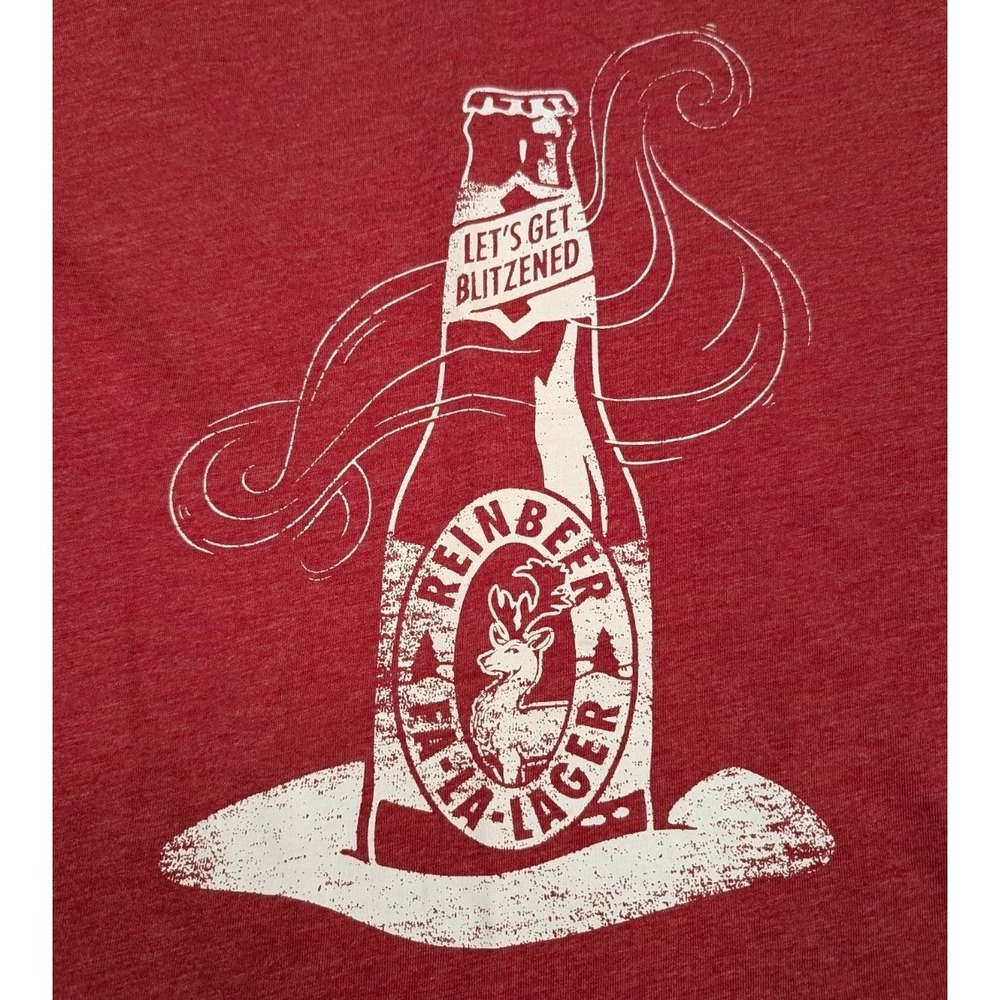 Lets Get Blitzened Funny Beer Christmas T Shirt 2XL Reinbeer Fa La lager Red NEW